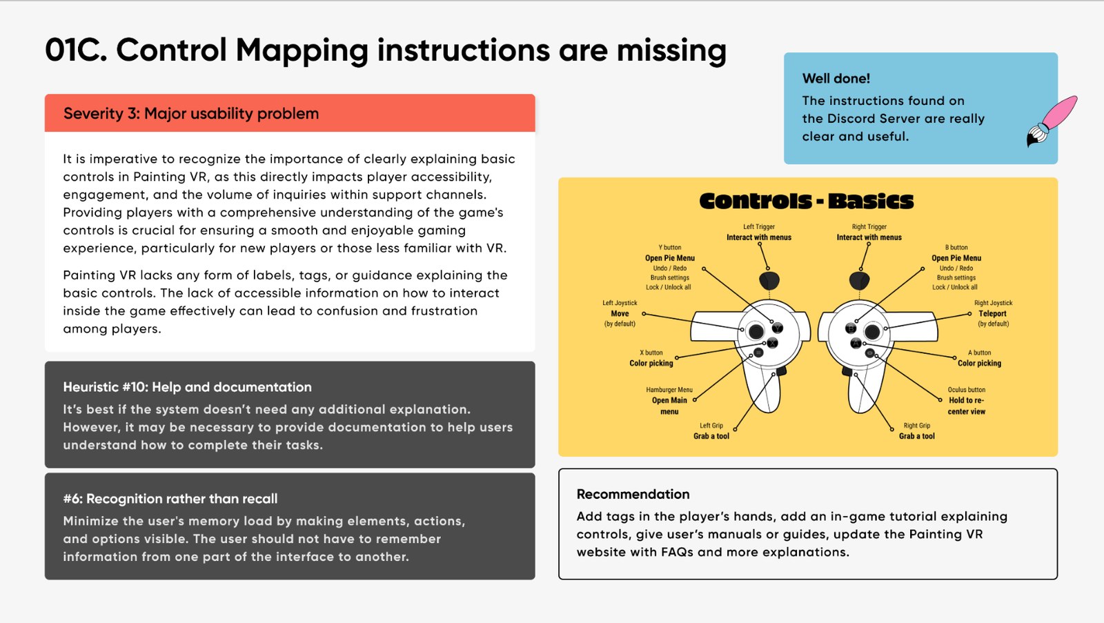 Heuristic evaluation: missing control mapping instructions
